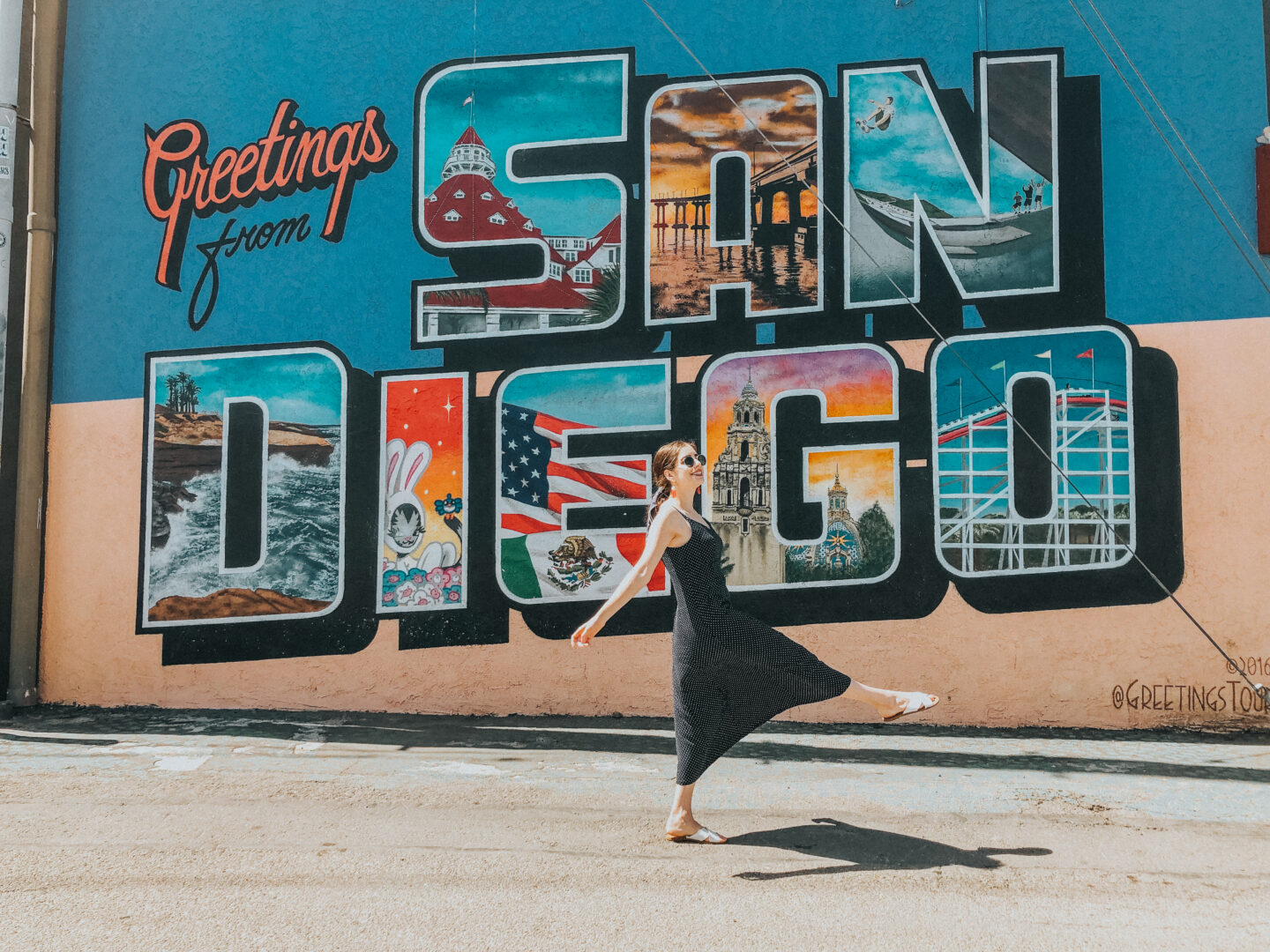 How to spend one day in San Diego itinerary - Palm Trees and Pellegrino San Diego and California travel tips -San Diego vintage postcard mural