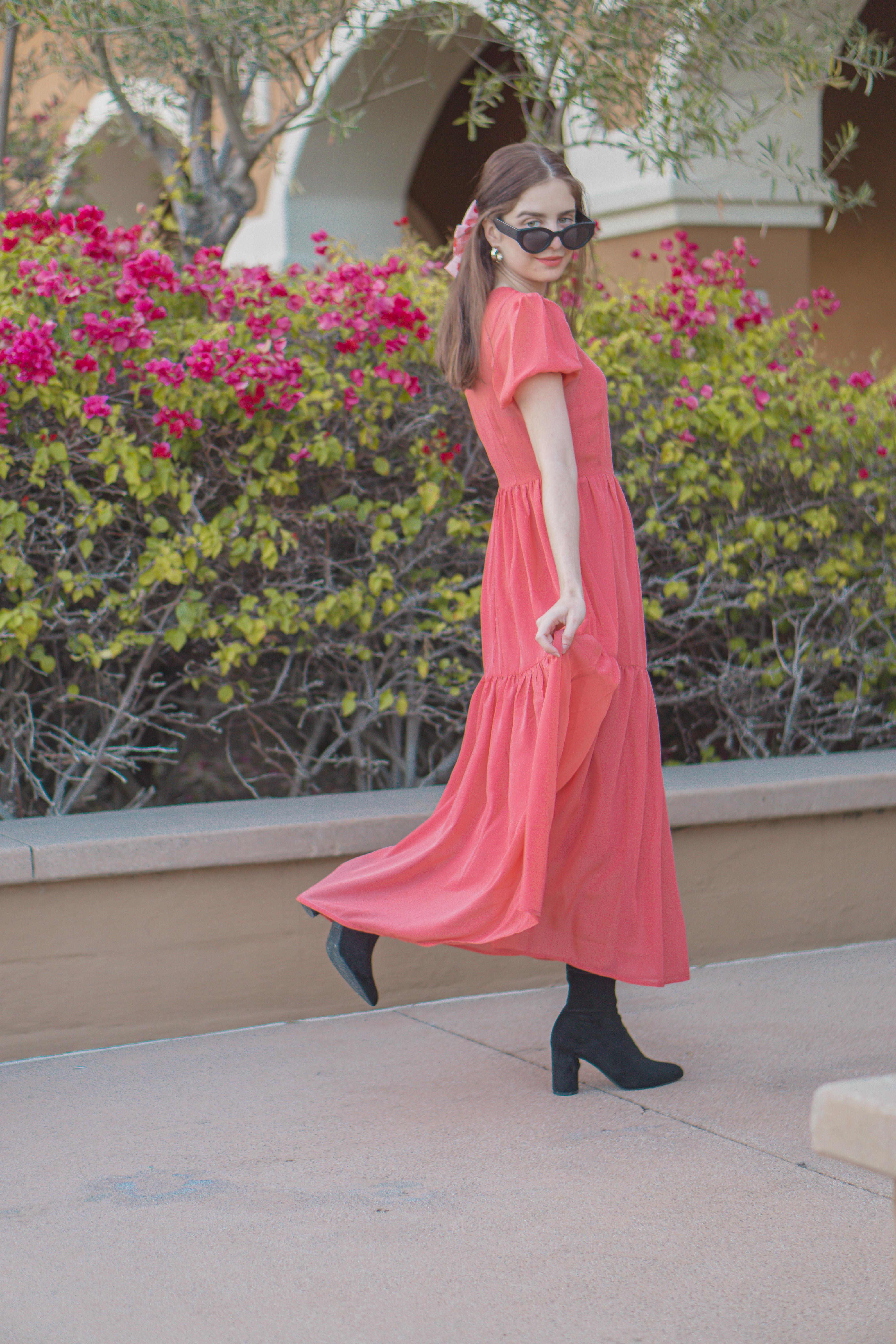 Valentine's Day Outfit Ideas for Women - Flowey, tiered pink maxi dress, spring blogger outfit