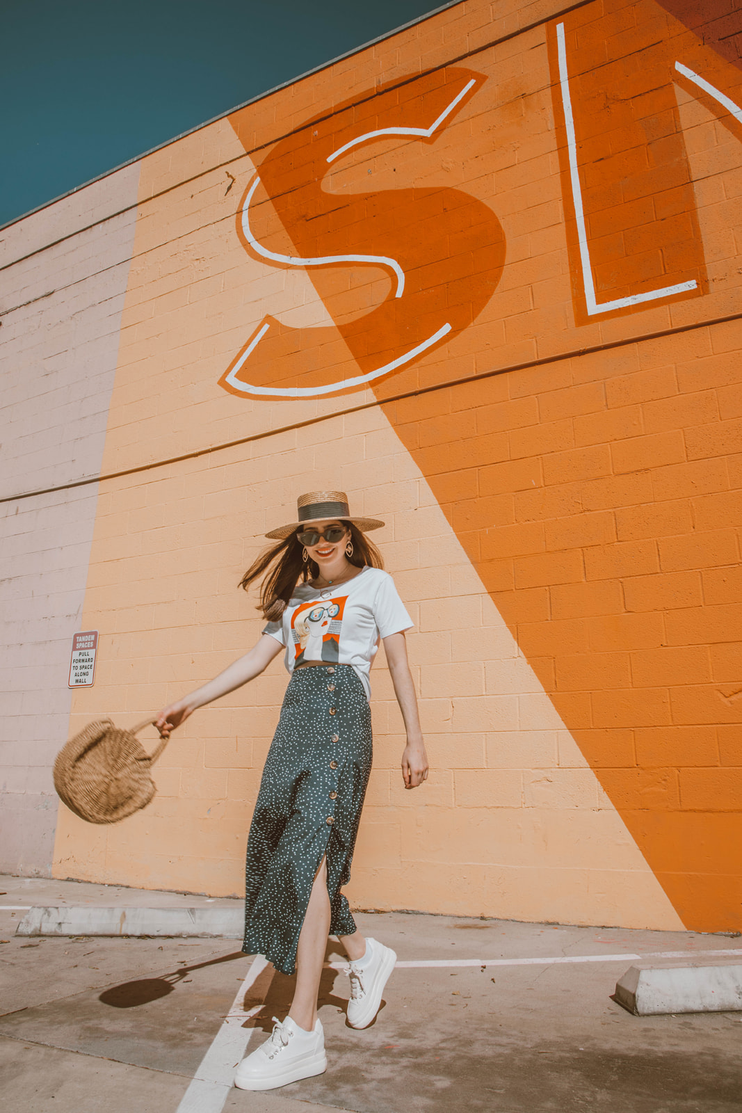 Graphic tee and slit leg slip skirt Pinterest outfit  - Palm Trees and Pellegrino