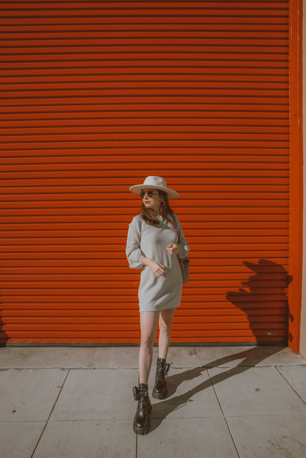 Sweater dress, wide brim hat, and combat boot Pinterest outfit  - Palm Trees and Pellegrino